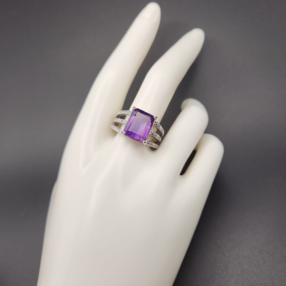 Bradford Exchange Amethyst Diamond Ring Size 10 Sterling Silver